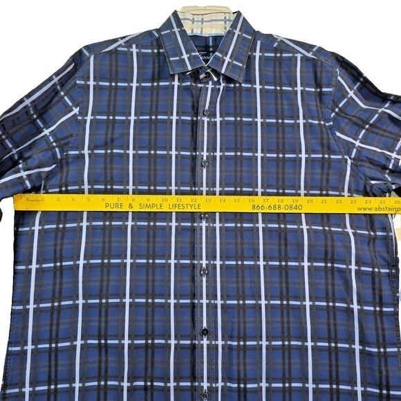 Tasso Elba Men's Shirt 100% Cotton XL 17-17.5 Long Sleeve Plaid Flip Cuff NWOT - Picture 6 of 8